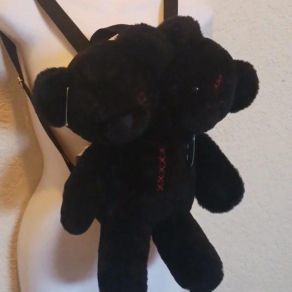 Hot Topic Black Double Teddy Bear Backpack - Picture 3 of 8